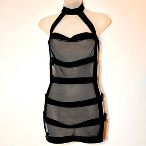 Starline Black Cage Mess Sheer Dress Lingerie with Halter Neck Size Medium